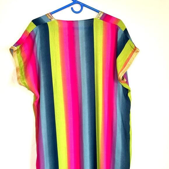 Rainbow Sequined Peace Mudra Festival Long Caftan Kaftan Swimsuit Cover Dress - Picture 4 of 8